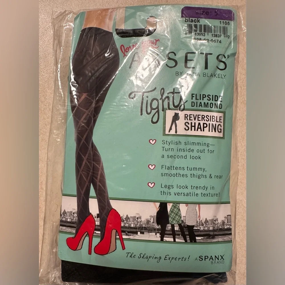 SPANX Assets Sara Blakely Reversible Shaping Tights Womens Sz 5 Flipside Diamond